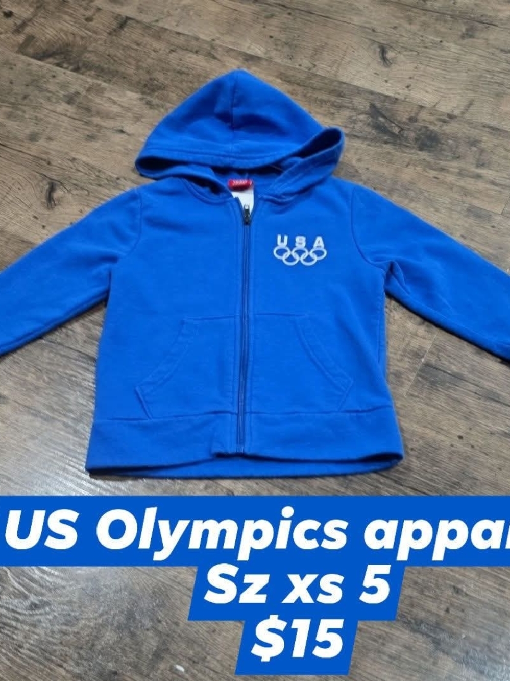 Team Apparel Blue Kids Hooded Zip Jacket with USA Olympic Logo
